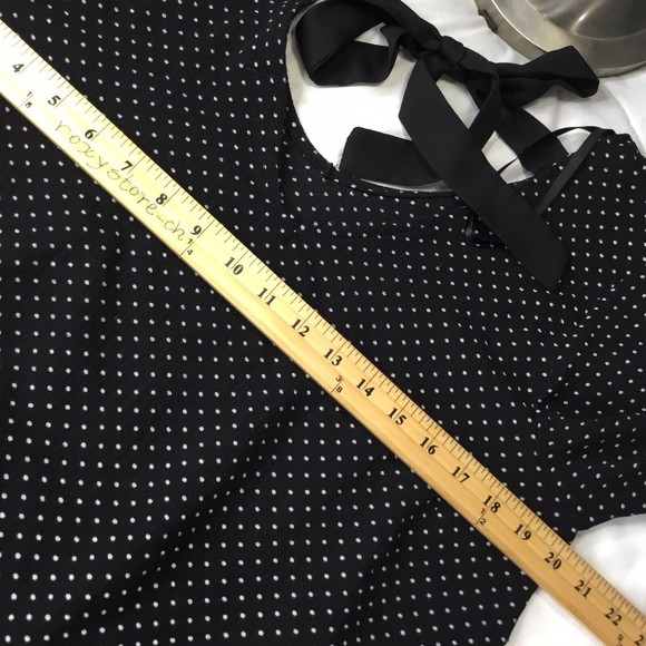 Anthropologie Green Envelope Blouse women Sz L White Black Dots Tie Back Flared - Picture 3 of 9